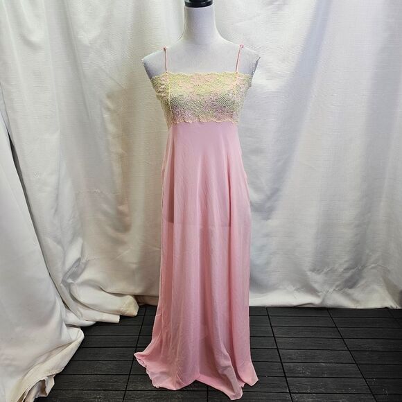 Victoria's Secret Pink Vintage Chiffon and Lace Maxi Slip Gown Size Small - Picture 1 of 9